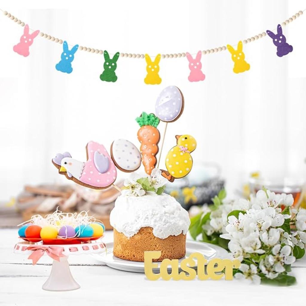 2 шт. пасхальная гирлянда с бисером в виде кролика с разноцветными подвесками в форме кролика, разделенными деревянными бусинами, для весеннего тематического празднования Пасхи