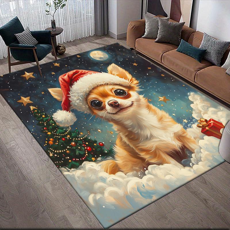 Christmas dog Home Sofa Decoration for Living Room & Bedroom, Non‑Slip Play Flannel Floor Mat for Game Room