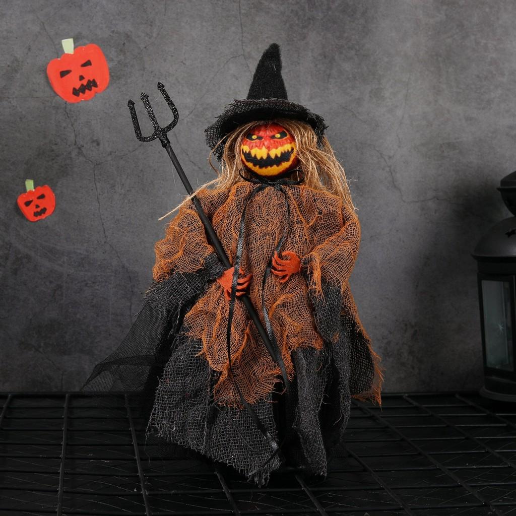 Halloween Pumpkin Ghost Decor Figurine With Plush And Plastic Material For Party Table Centerpiece
