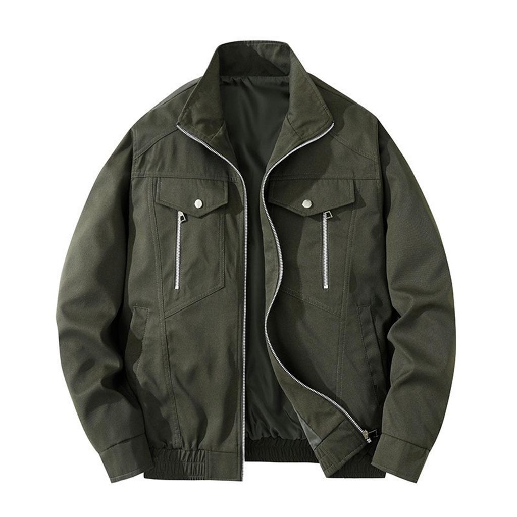 Men's Solid Color Zipper Lapel Retro Jacket Casual Sports Fashion Workwear Coat