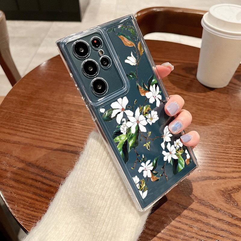 Модный прозрачный чехол для телефона с сердечками и цветочным принтом для Samsung S24 S23 Ultra S22 S21 FE A15 A35 A55 A33 A54 A53 A25, противоударный прозрачный мягкий силиконовый чехол