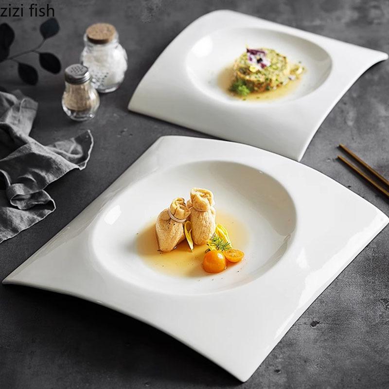 Ceramic Dinner Plate Creative Square Deep Plate Thick Soup Plate Dessert Plates Sushi Plates Restaurant Specialty Tableware