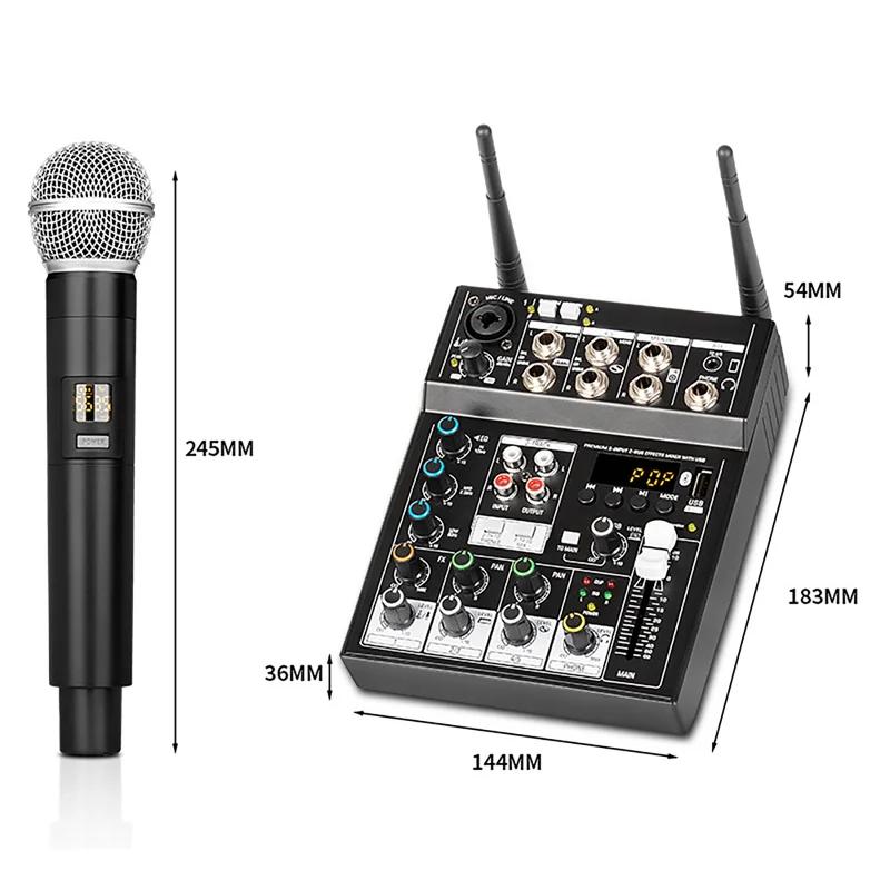 Беспроводной микрофон с аудиомикшером, 4 канала, караоке, Bluetooth, микрофон, DJ для студии, ТВ, компьютера, домашней вечеринки, шоу, церковной свадьбы