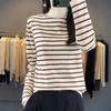 24 Autumn Long-sleeved Striped Women's Sweater with Waist and Thin Semi-turtleneck Knitted Bottoming Shirt and Women's Knitted Sweater Inside