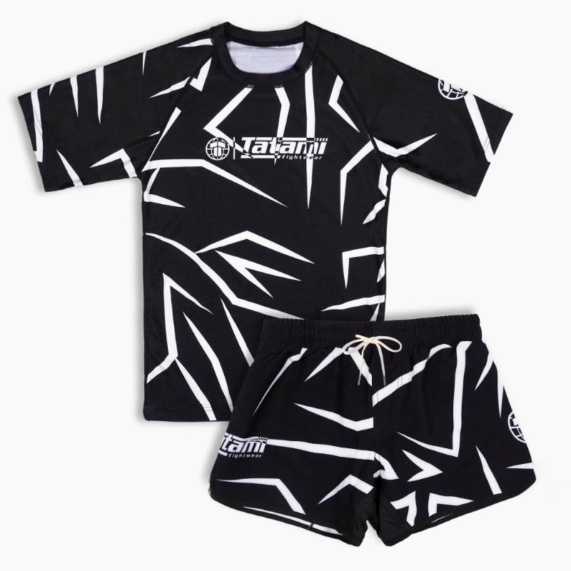 26 New MMA Sports Set Men's Black White Graphic Rash Guard T-shirts & Shorts Sets Quick Drying Combat Training Suit Adults Kids