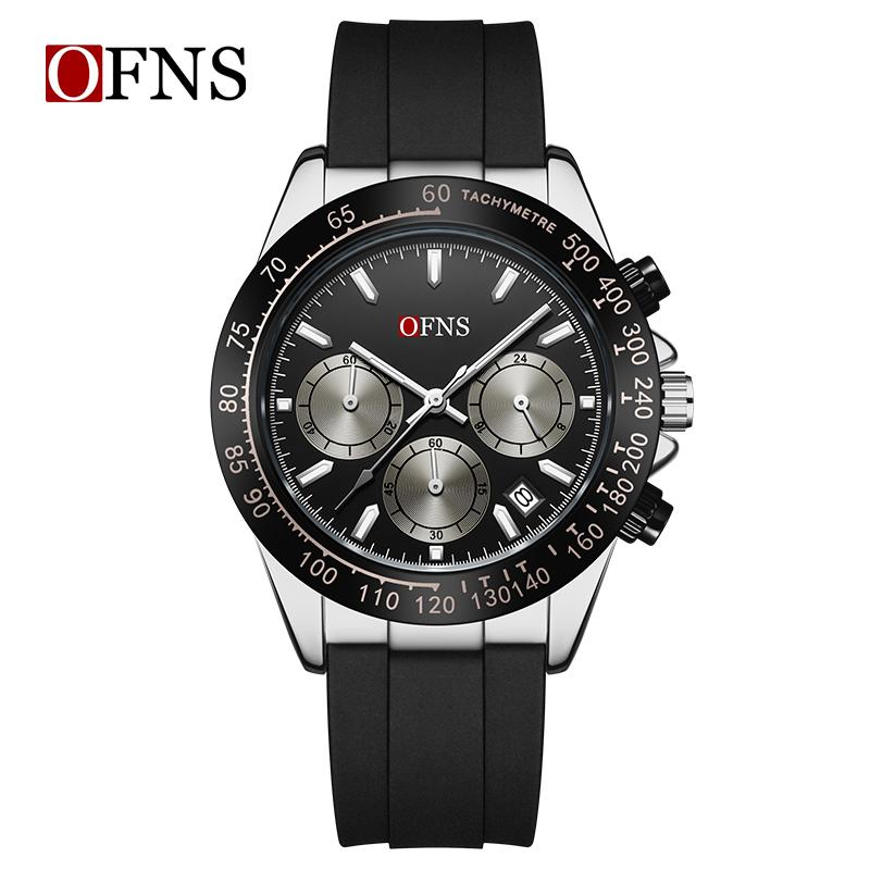 Роскошные мужские кварцевые часы, многофункциональные, три очка, шесть стрелок, хронограф, водонепроницаемые, ночник, мужские кварцевые часы