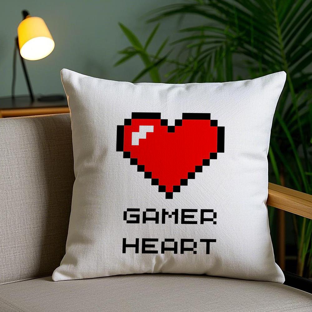Cartoon Pixel Design Cushion Cover Plush Fabric DoubleSided Printed Invisible Zipper Sofa Pillow Case Home Bedroom Decor