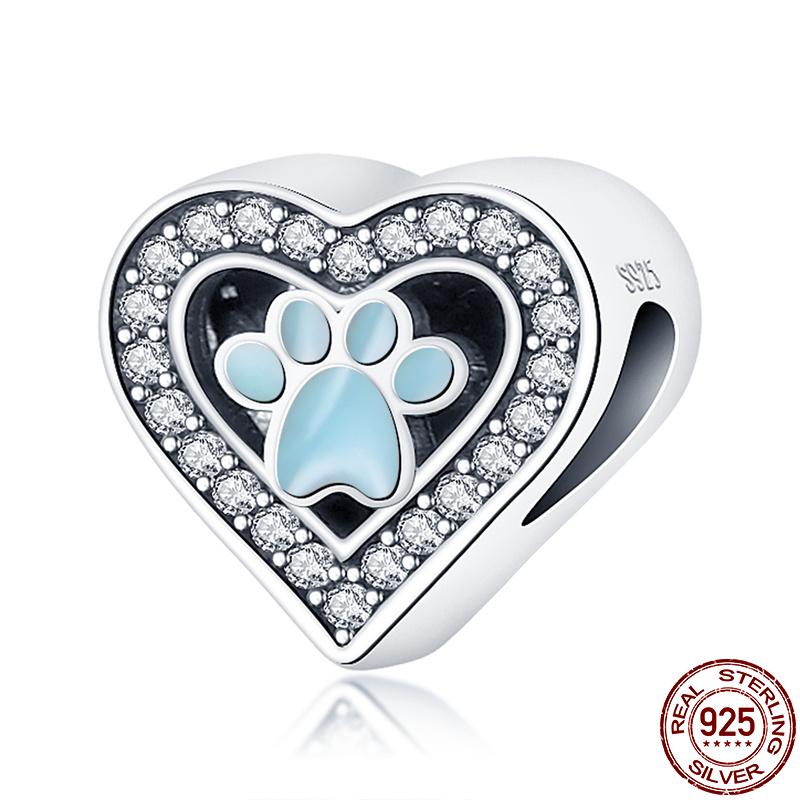 925 Sterling Copper Cat and Dog Series Best Friend Pendant Fit 4MM Hole Diamete Bracelet Charms Bead Necklace DIY Female Zircon