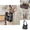 Trendy Checkered Wool And Canvas Shoulder Bag For Daily Casual Outfits