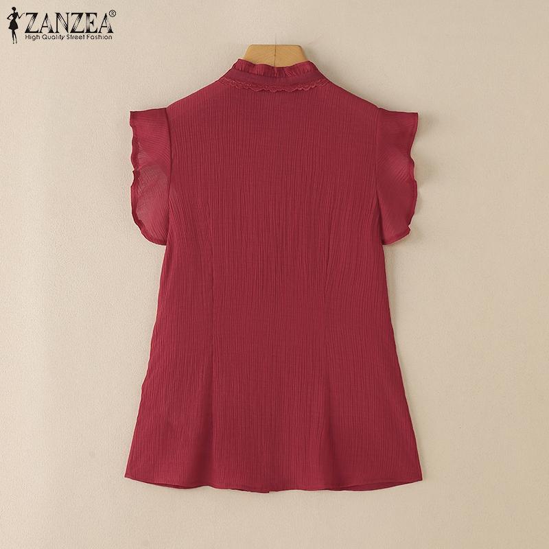 ZANZEA Летние женские топы без рукавов с оборками, кружевной отделкой и рюшами, повседневные майки