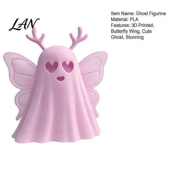 Gift for Halloween Party 3D Printed Ghost Figurine, Cute Pink Butterfly with Holiday Desk Accessory Wings, Small Spooky Desktop Ornament Shelf,