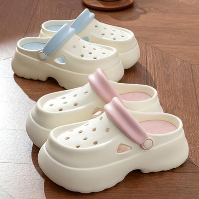 Женские шлепанцы EVA с отверстиями, на высокой толстой подошве, уличные тапочки, простые удобные уличные шлепанцы