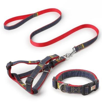 Модный Джинсовый Комплект Шлейка-Поводок для Собак Регулируемая Жилетка для Питомцев для Маленьких Средних Больших Собак Прочные Светоотражающие Аксессуары для Прогулок