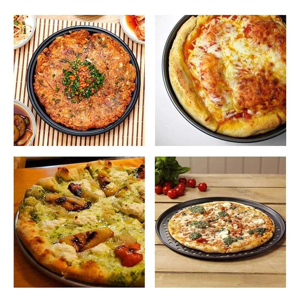 Перфорированная форма для пиццы из углеродистой стали с антипригарным покрытием, круглый противень для духовки с отверстиями, держатель для посуды, инструмент для выпечки