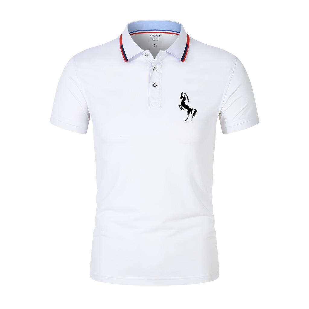 Летняя мужская рубашка поло, повседневная, дышащая, быстросохнущая, облегающая, с узором «лошадь» и лацканами, для бизнеса, фитнеса и активного отдыха