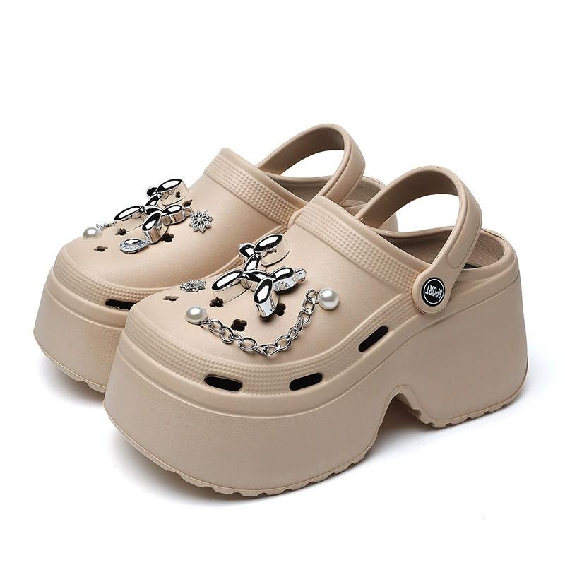 Женские летние тапочки на очень высокой танкетке, женские леопардовые сабо на толстой подошве для женщин, сандалии на массивной платформе с закрытым носком