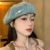 Y2K Cowboy Beret Cap Korean Style Painter Hat Sweet Love Heart Beret  Girl