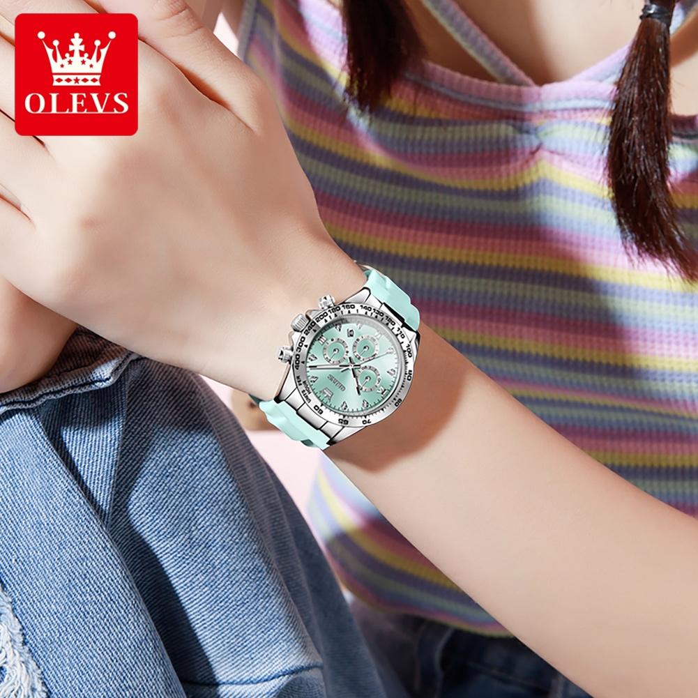 OLEVS Top Luxury Elegant Watch for Women Waterproof Luminous Ladies Watch Light Blue Silicone Strap Quartz Women's Watches Reloj