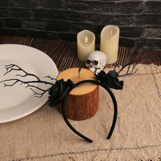 Halloween Flower Headband for Women Gothic Rose Skull Skeleton Hand Headpiece Floral Cosplay Dress-up Accessory for Halloween Parties Events