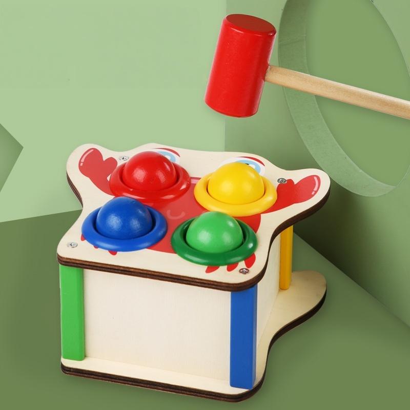 Wooden Pounding Bench Baby Workbench Pound Ball Toy Montessori Toy Color Matching Hand Eye Coordination Fine Motor Training