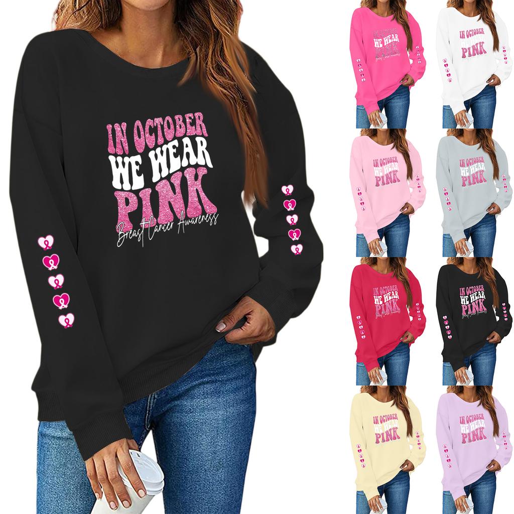 Breast  Sweatshirts For WomenRibbon Breast  Shirt Cute Dog Graphic  Long Sleeve Tops