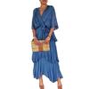 Women's Flowy Chiffon Wedding Guest Dress Ruffle Half Sleeve Empire Waist Ruched Wrap Dress V Neck Tiered Swing Dresses
