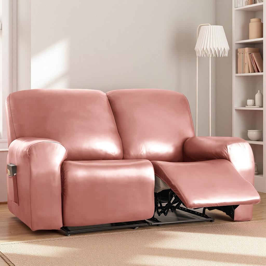 Waterproof Loveseat Sofa Recliner Cover 2-Seater with Side Pockets Stretch PU Leather Recliner Sofa Cover Living Room