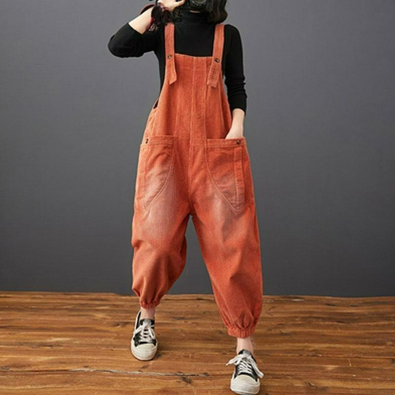 Corduroy Large-pocket Age-reducing Overalls Women's Autumn and Winter Fashion Loose Large Size Harem One-piece Pants