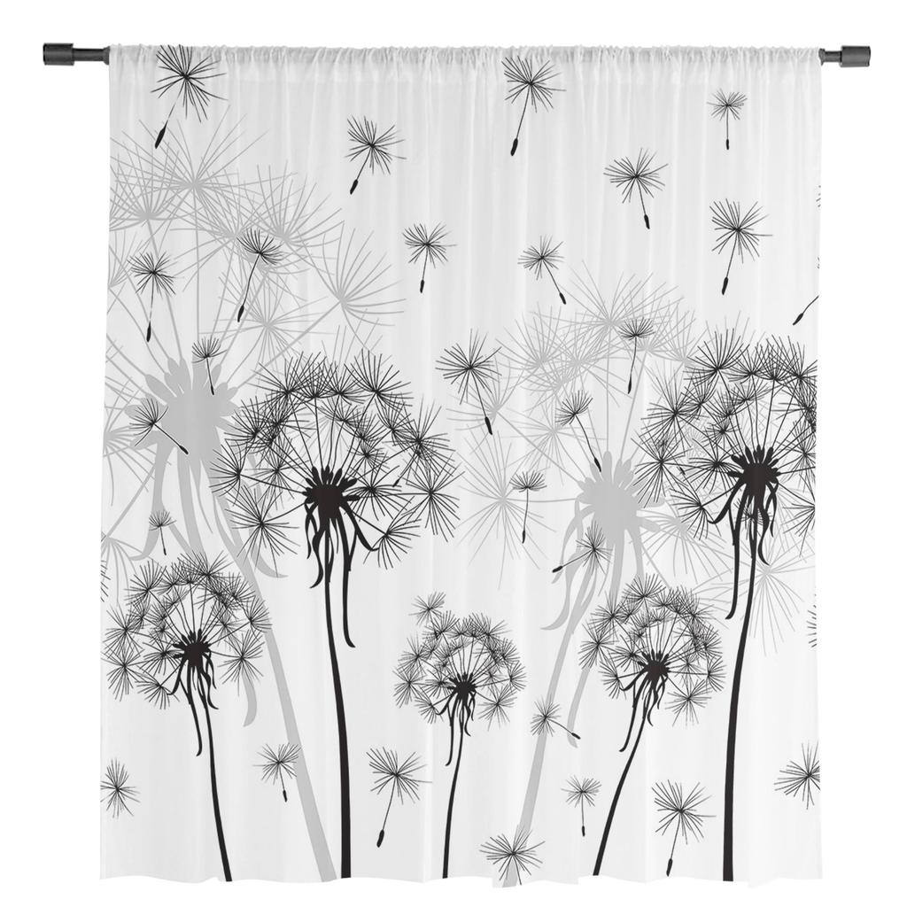 Черно-белые одуванчики, тюль, современные прозрачные шторы для кухни, гостиной, спальни, шторы, украшение