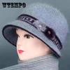 New Women Autumn Winter Hat Middle-Aged Mother Thick Warm Knitted Cap  for Women Elegant Wool Bucket Hat