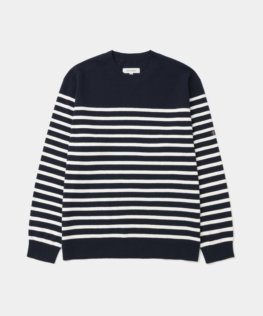 UNIFORM BRIDGE Marine Stripe Crew Neck Knit Navy