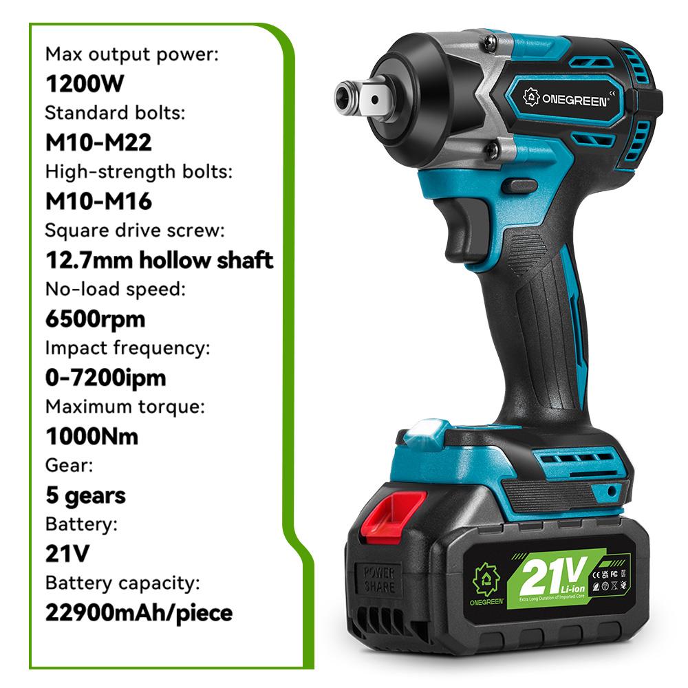 ONEGREEN Бесщеточный Электрический Ударный Гайковерт 1000 Нм 1/2" Беспроводная Дрель-Шуруповерт Инструмент для Ремонта Автомобиля Для Аккумулятора Makita Штырь