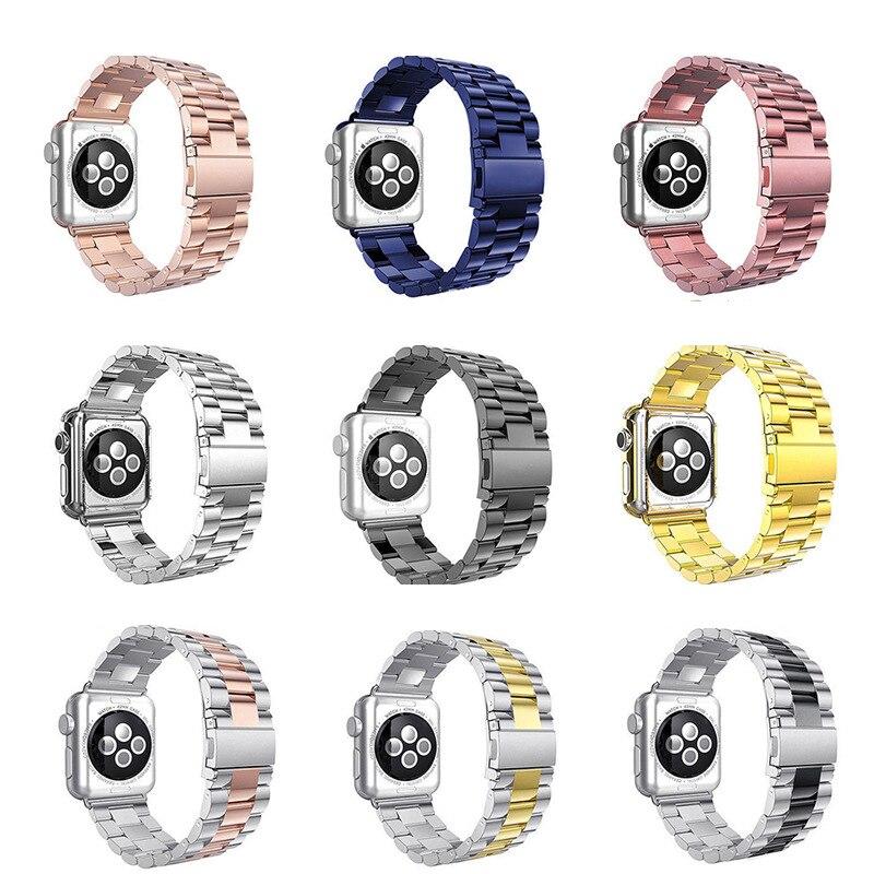 Ремешок из нержавеющей стали для Apple Watch 5, ремешок 44 мм, 42 мм, ремешок для часов, браслет для Iwatch Series 3, 4 Se, 6, 2, 40 мм, 38 мм, три звена