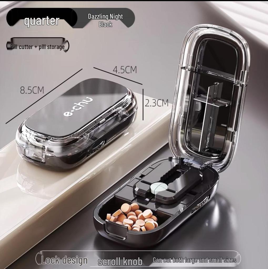 Pill Cutter & Divider: Precise 1/4 & 1/2 Cutting, Portable Pill Box