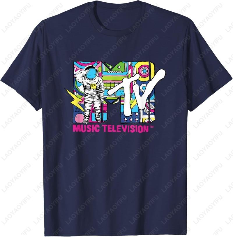 MTV Ретро Пузырь Арт Винтаж Луна Унисекс Футболка Смешной Астронавт Креативный Трендовый Стиль Каракули Графический Взрослый Хлопок Однотонный Верх