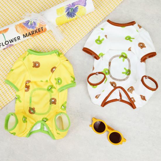 Комбинезон для собаки с круглым вырезом и узором, комбинезон с милым медведем, костюм для щенка собаки