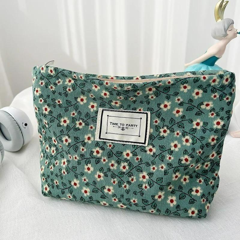 Bag Makeup Corduroy Organizer Clutch Retro Flower Print Cosmetic Bag Wash Women Travel Make Up Pouch Beauty Toilet Storage Cases