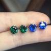 Имитация дренажа Изумрудные круглые серьги-пусеты Женственность Высокий блеск Заказ клиента 7 мм Четырехлапные серьги с синим камнем