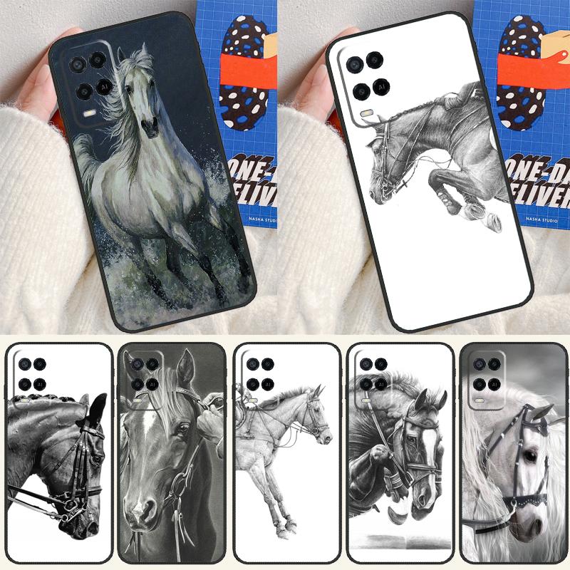 Чехол-скетч с лошадью для Oppo A16 A76 A96 A58 A78 A98 A5 A9 A91 A15 A17 A77 A52 A72 A74 A94 A54S A57S