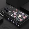 Luxury Purple Flower Case For Xiaomi 13T 11T Pro Poco F6 X6 Pro Funda Redmi Note 14 Pro 5G 13 12 11 Silicone Lanyard Cover