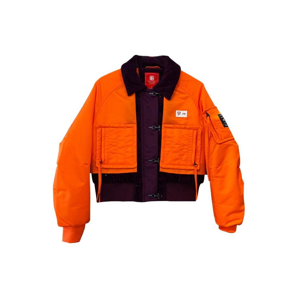 Женская хлопковая куртка с коротким воротником и короткими рукавами Li Ning, ярко-оранжевая AJMQ024-2