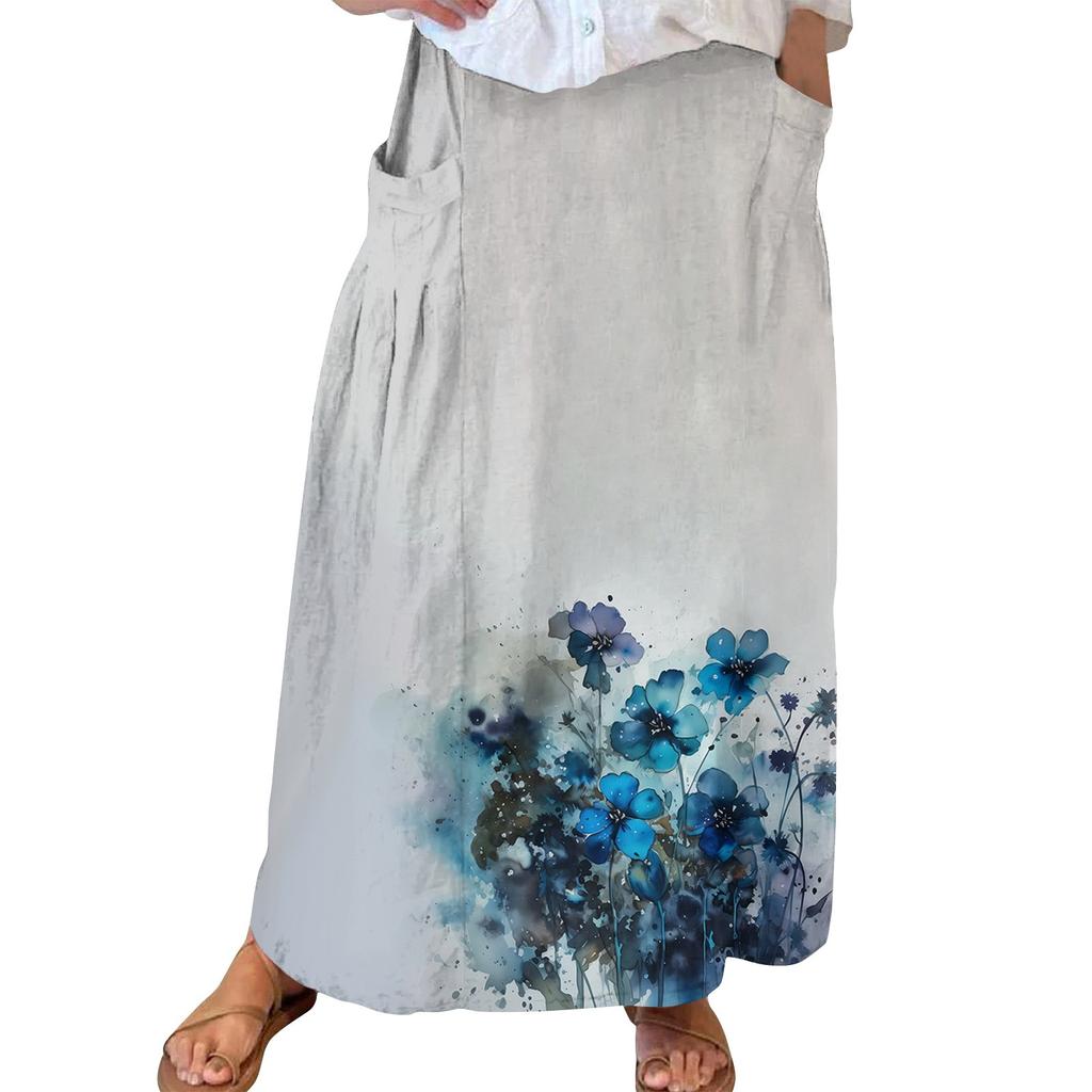 Женская повседневная свободная юбка-макси в стиле бохо с эластичной резинкой на талии, пляжная, струящаяся, с карманом