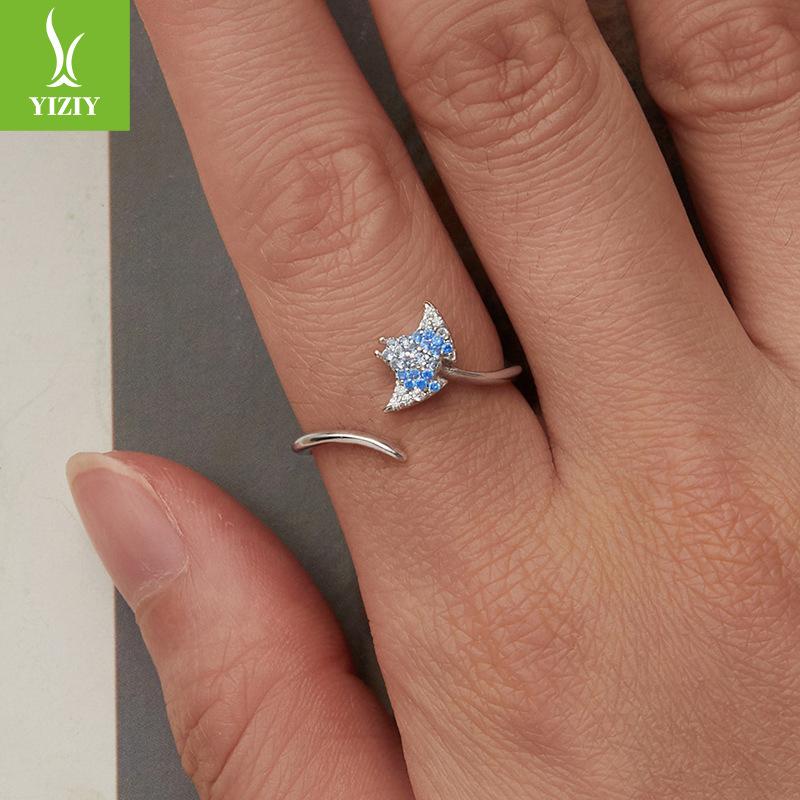 Открытое кольцо из стерлингового серебра 925 пробы «Синий дьявольский скат», Персонализированное креативное серебряное кольцо, Украшение