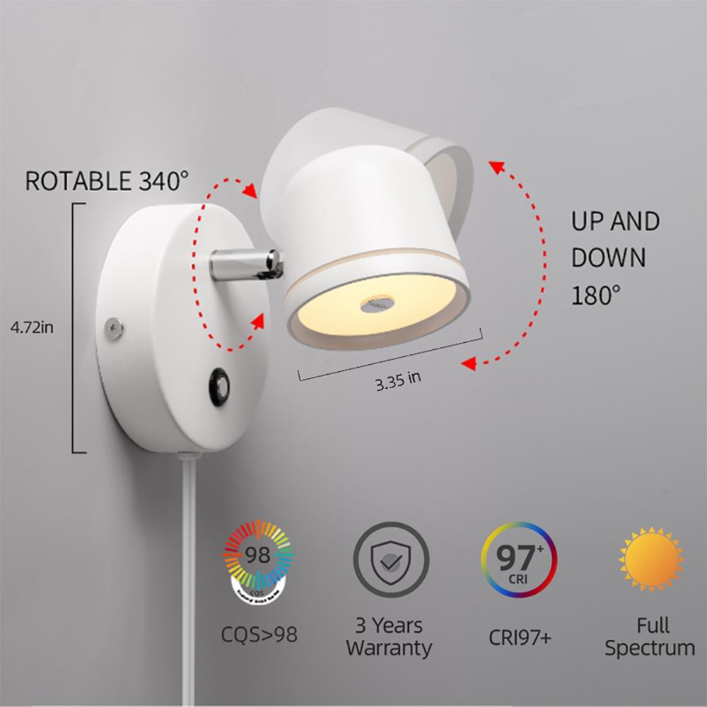 Aisilan Регулируемый светодиодный настенный светильник с регулируемой яркостью, настенный светильник для помещений с сенсорным выключателем, прикроватная лампа, алюминиевый светильник