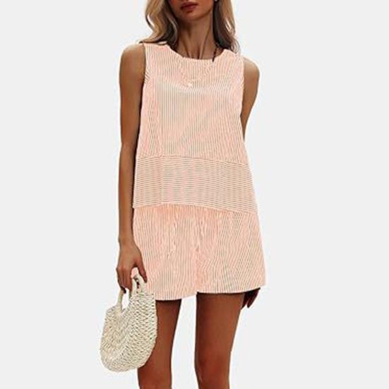 Женские летние комплекты из 2 предметов: майка без рукавов, шорты, повседневные полосатые спортивные костюмы, комплект для отпуска на пляже