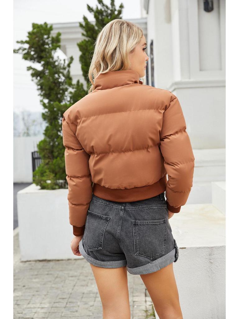 23 Autumn/Winter Women's High-Neck Cotton-Padded Jacket: Long Sleeve, Warm, Loose Fit Outerwear 