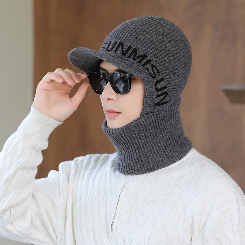 Hat Men's Winter Thickened Warm Woolen Hat and Scarf Integrated Winter Cycling Windproof and Coldproof Cotton Hat Knitted Hat
