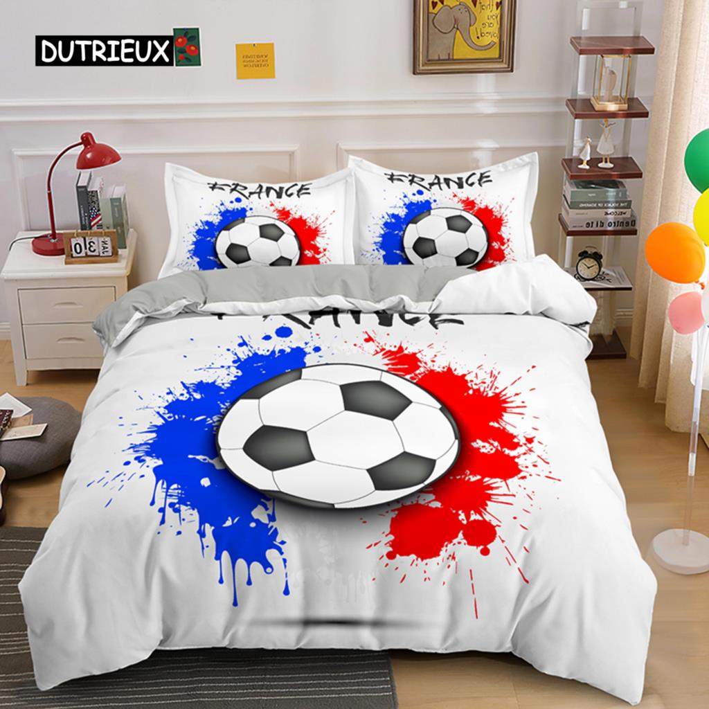 Футбольный комплект постельного белья Футбольный комплект постельного белья для мальчика-подростка Микрофибра Спортивный нарядный пододеяльник с рисунком футбольного мяча Покрывало