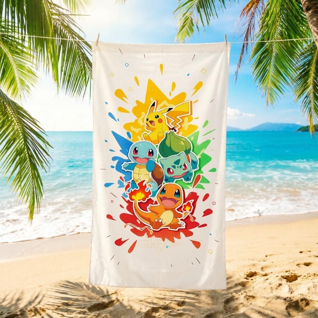 1 шт. Пляжное полотенце Pokemon, быстросохнущее, супервпитывающее, многоцелевое для пляжа, бассейна, спорта, йоги, спортзала, дома и путешествий