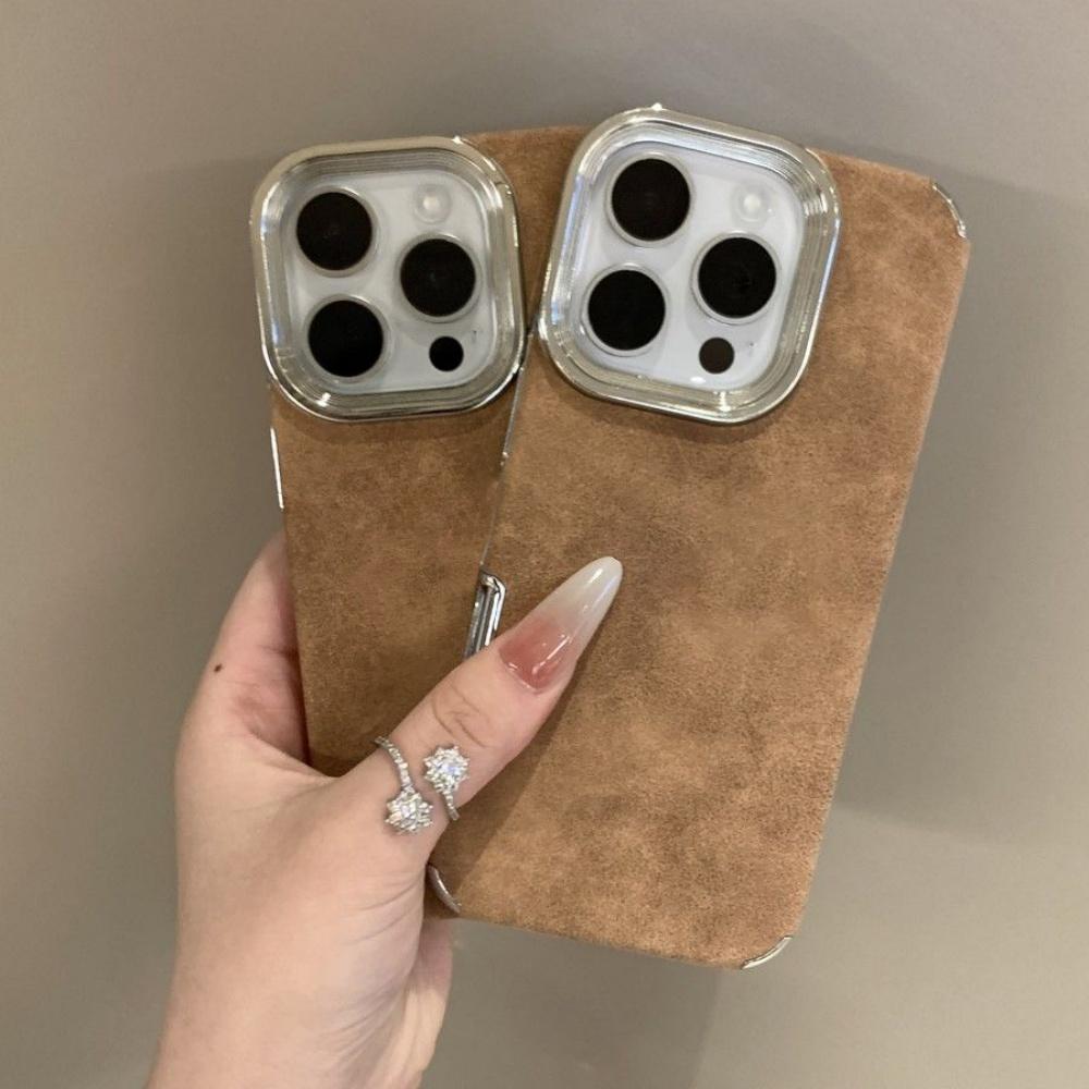 Роскошный деловой кожаный чехол с узором для телефона iPhone 14 16 Pro Max 15 13 12 с гальваническим покрытием объектива, простой однотонный чехол